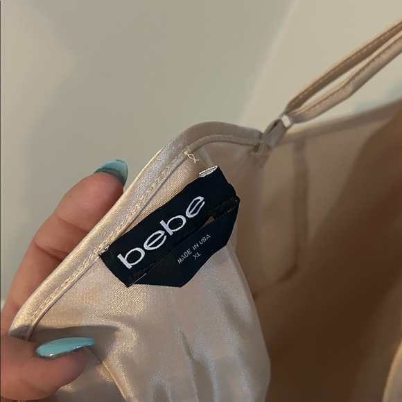 Bebe Champagne Satin Slip Dress with Cowl Neck - Picture 6 of 8